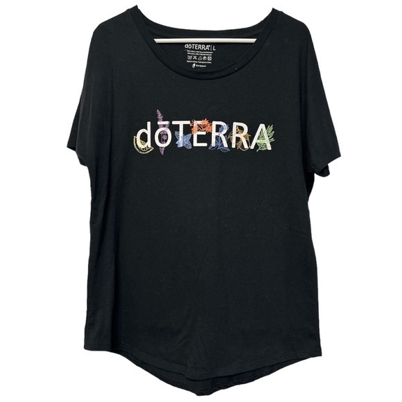 Doterra Tops - Women's doTERRA Black Graphic Low Crewneck Pullover Shirt Size Large EUC #0083